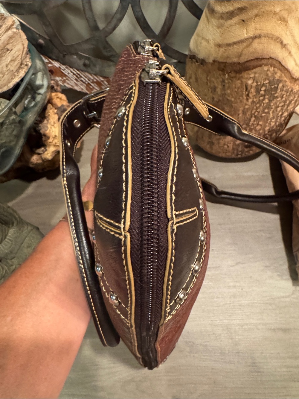 Sharif Brown & Dark Brown Snake-Print Shoulder Bag - Picture 7 of 8